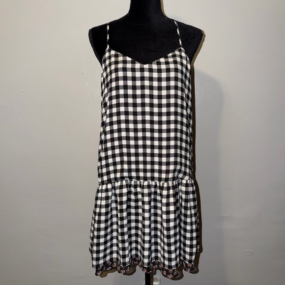 Princess Vera Wang Size L Black White Floral Gingham Dress Spaghetti Strap - Picture 1 of 7